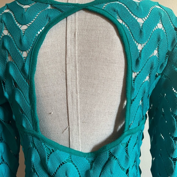Free People Wild Thing Open Back Knit Long Sleeve Mini Dress Emerald Green - Picture 4 of 5